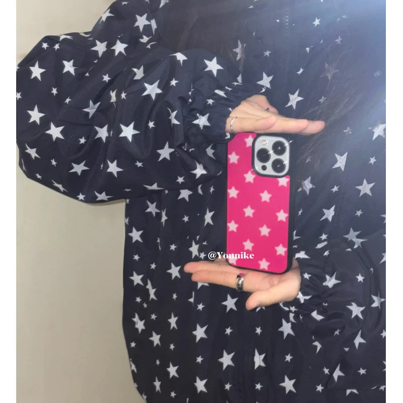 Summer Korean Hottie INS Fashion Rose Pink White Star Phone Case For iPhone16 15 14 13 12 11Pro Max Plus Y2K Advenced Cover Capa