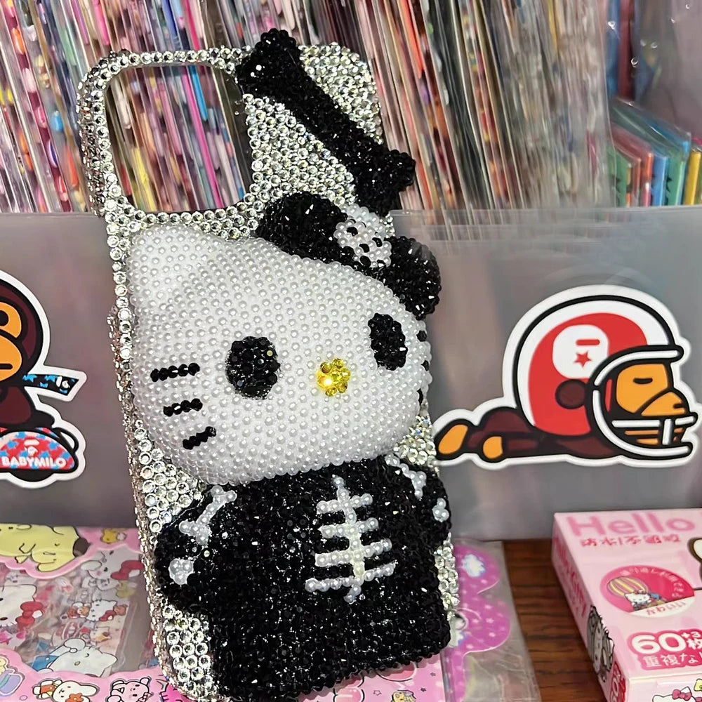 Hello Kitty Rhinestone Bling Crystal Phone Case Chain For iPhone 16 12 13 14 15Pro Max X Xs XR 7 8 Plus SE 2 3 10 Transparent Bu