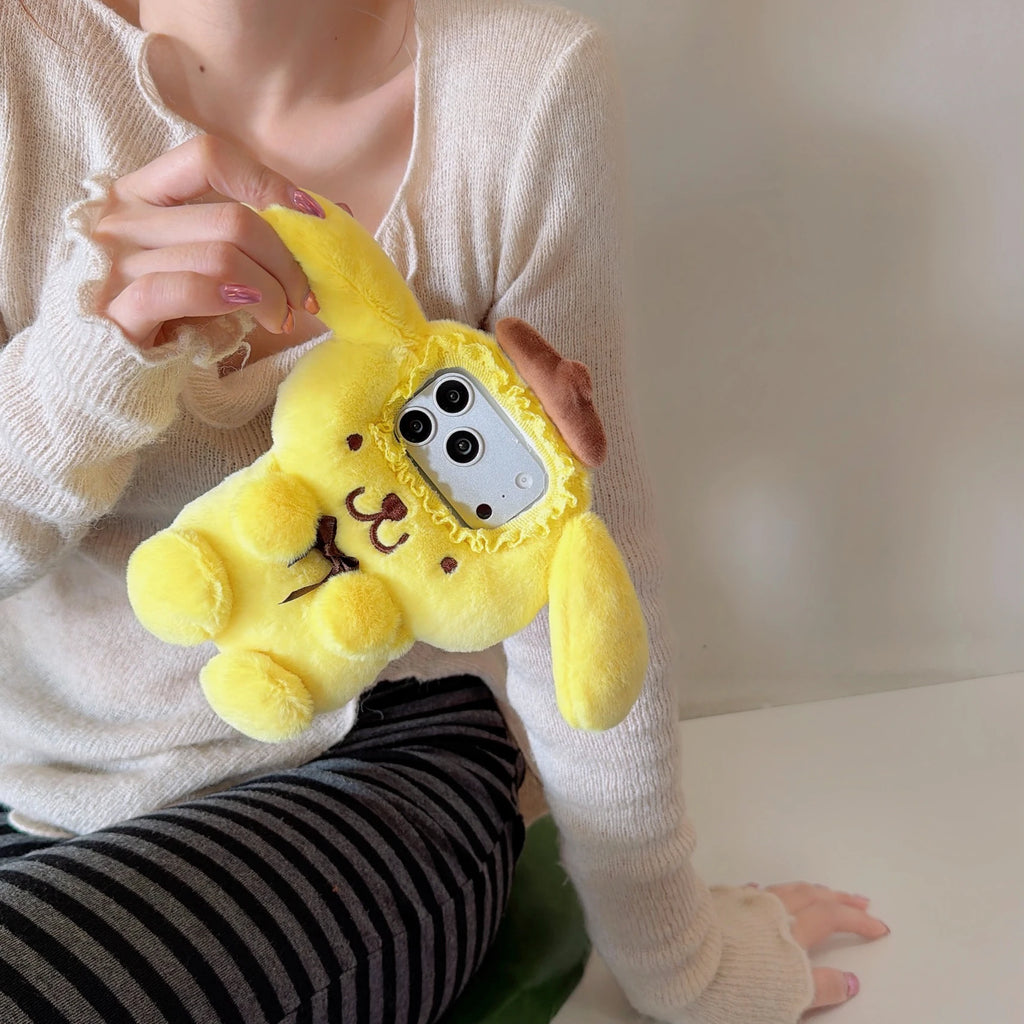 3D Cartoon Cute Fluffy Yellow Puppy Phone Case for iphone 17 Promax  16 15 14  Back Cover Gift