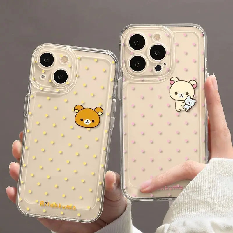 Cute Japan Cartoon Wave Point Easy Bear Couple Phone Case For iPhone16 15 14 13 12 11Pro Max XR Plus Anti Fall Protective Cover