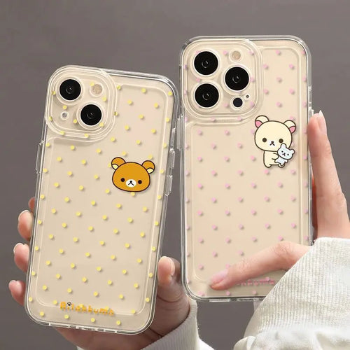 Cute Japan Cartoon Wave Point Easy Bear Couple Phone Case For iPhone16 15 14 13 12 11Pro Max XR Plus Anti Fall Protective Cover