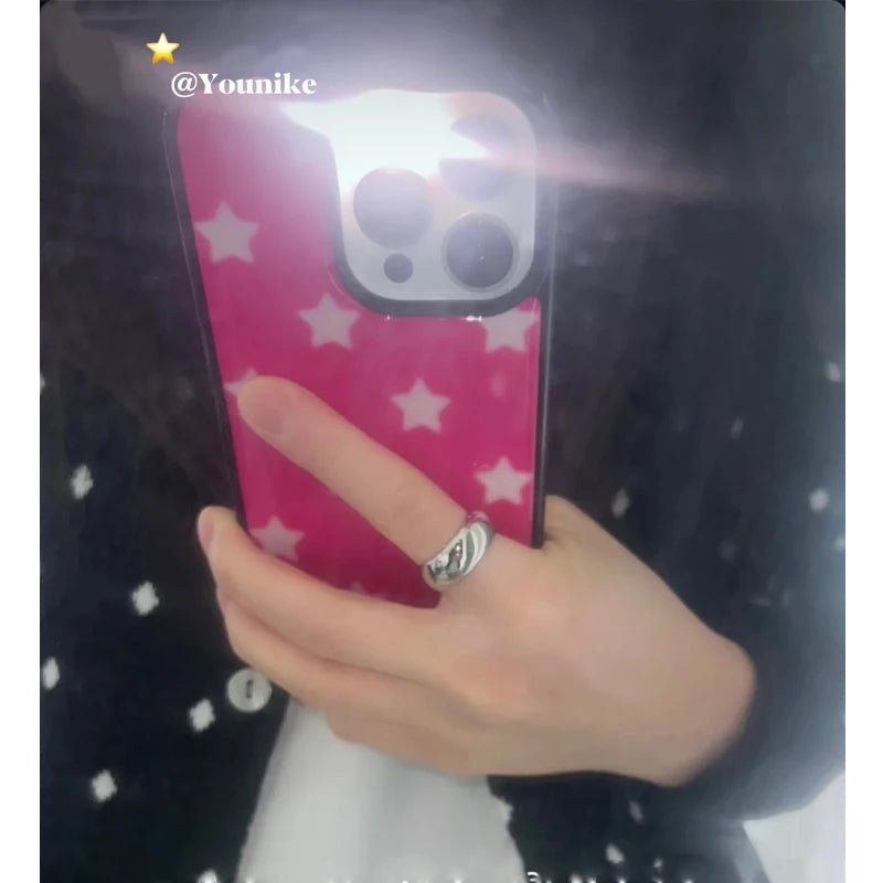 Summer Korean Hottie INS Fashion Rose Pink White Star Phone Case For iPhone16 15 14 13 12 11Pro Max Plus Y2K Advenced Cover Capa