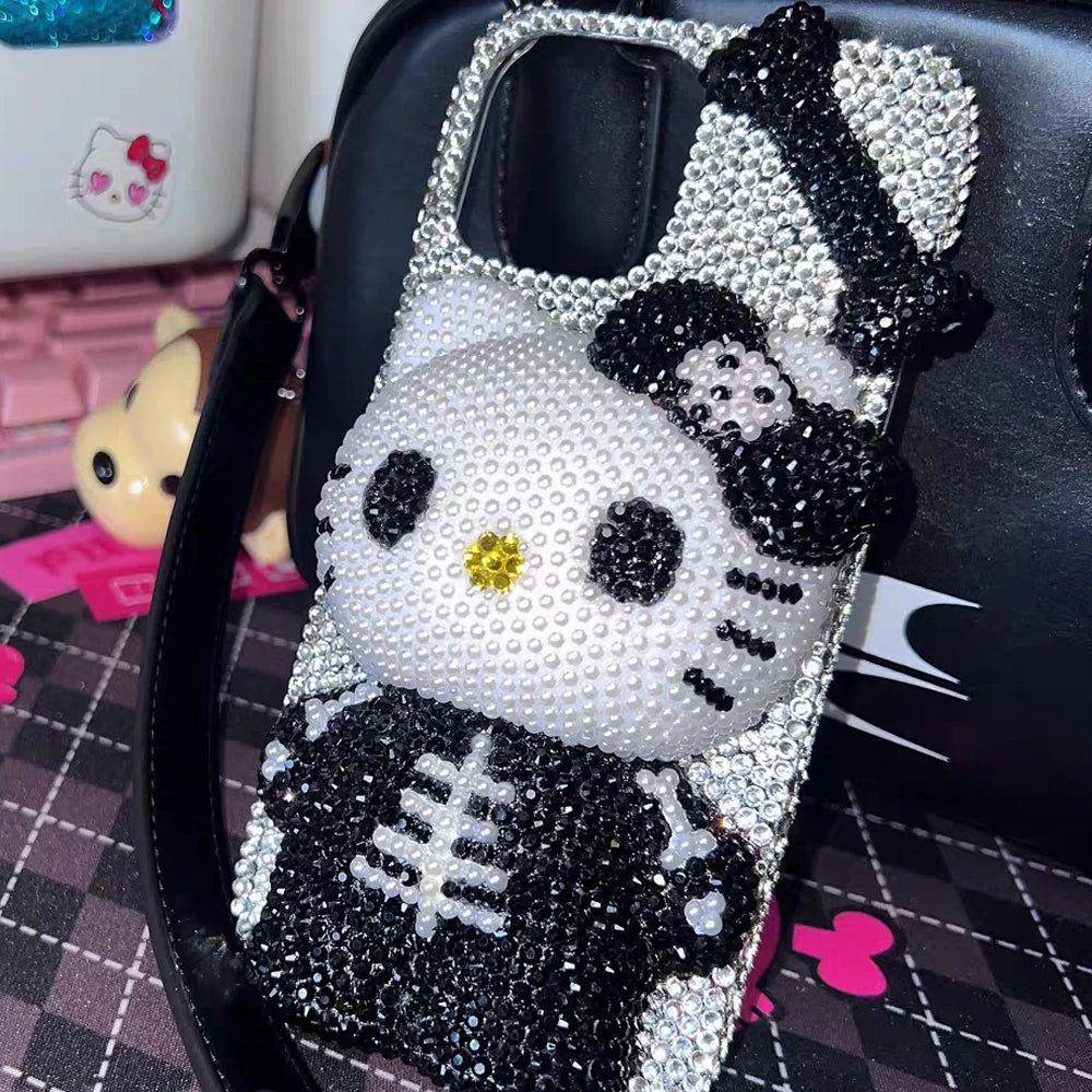 Hello Kitty Rhinestone Bling Crystal Phone Case Chain For iPhone 16 12 13 14 15Pro Max X Xs XR 7 8 Plus SE 2 3 10 Transparent Bu