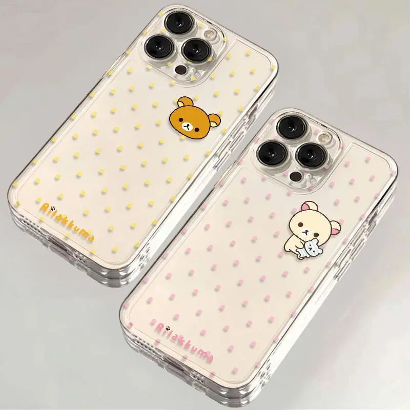 Cute Japan Cartoon Wave Point Easy Bear Couple Phone Case For iPhone16 15 14 13 12 11Pro Max XR Plus Anti Fall Protective Cover